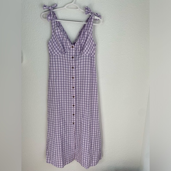 Topshop Dresses & Skirts - Topshop lavender purple and pink tie strap plaid button down midi dress size 4